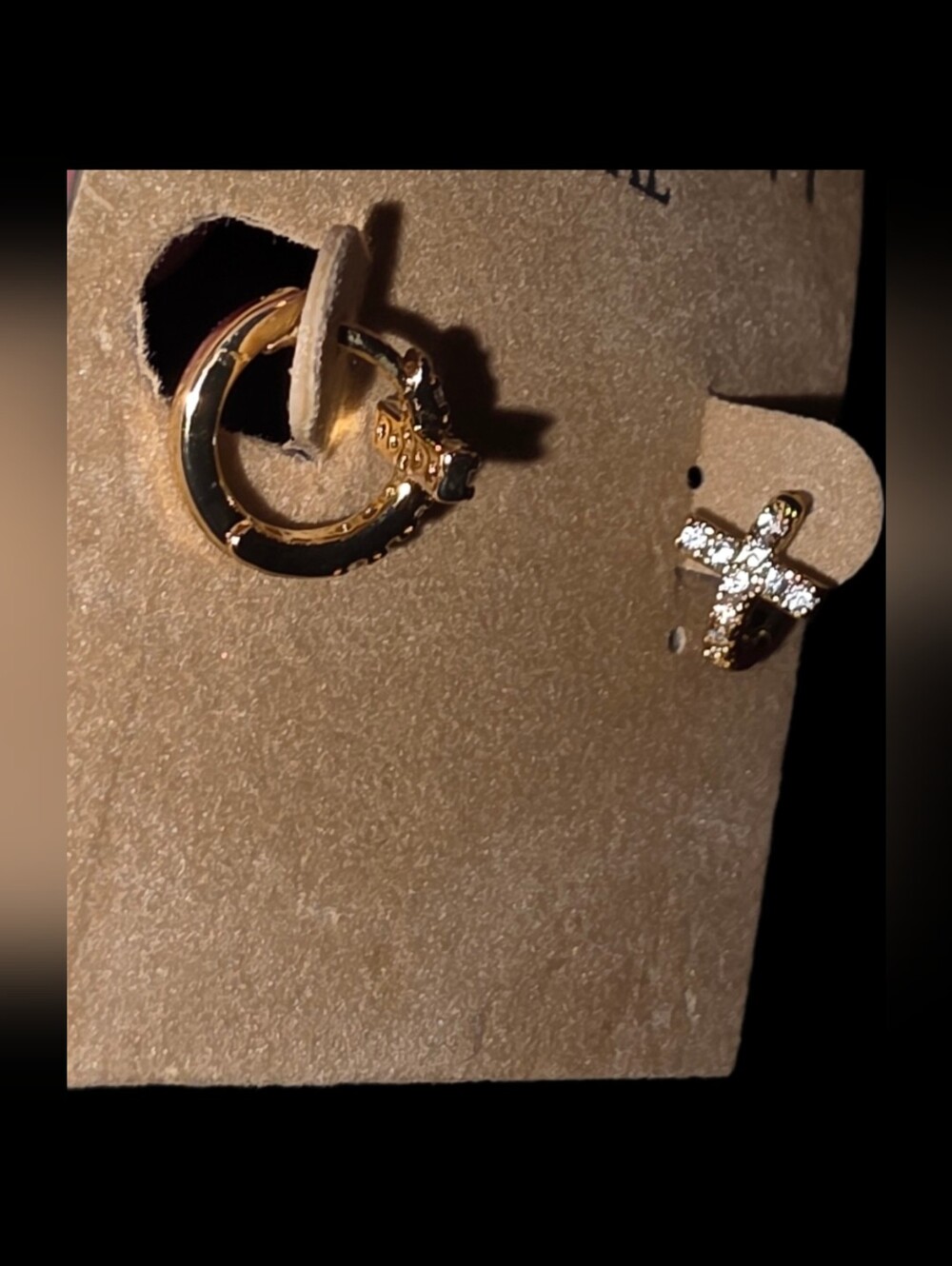 Small Rhinestone Cross Hoop Earrings - Picture 4 of 4
